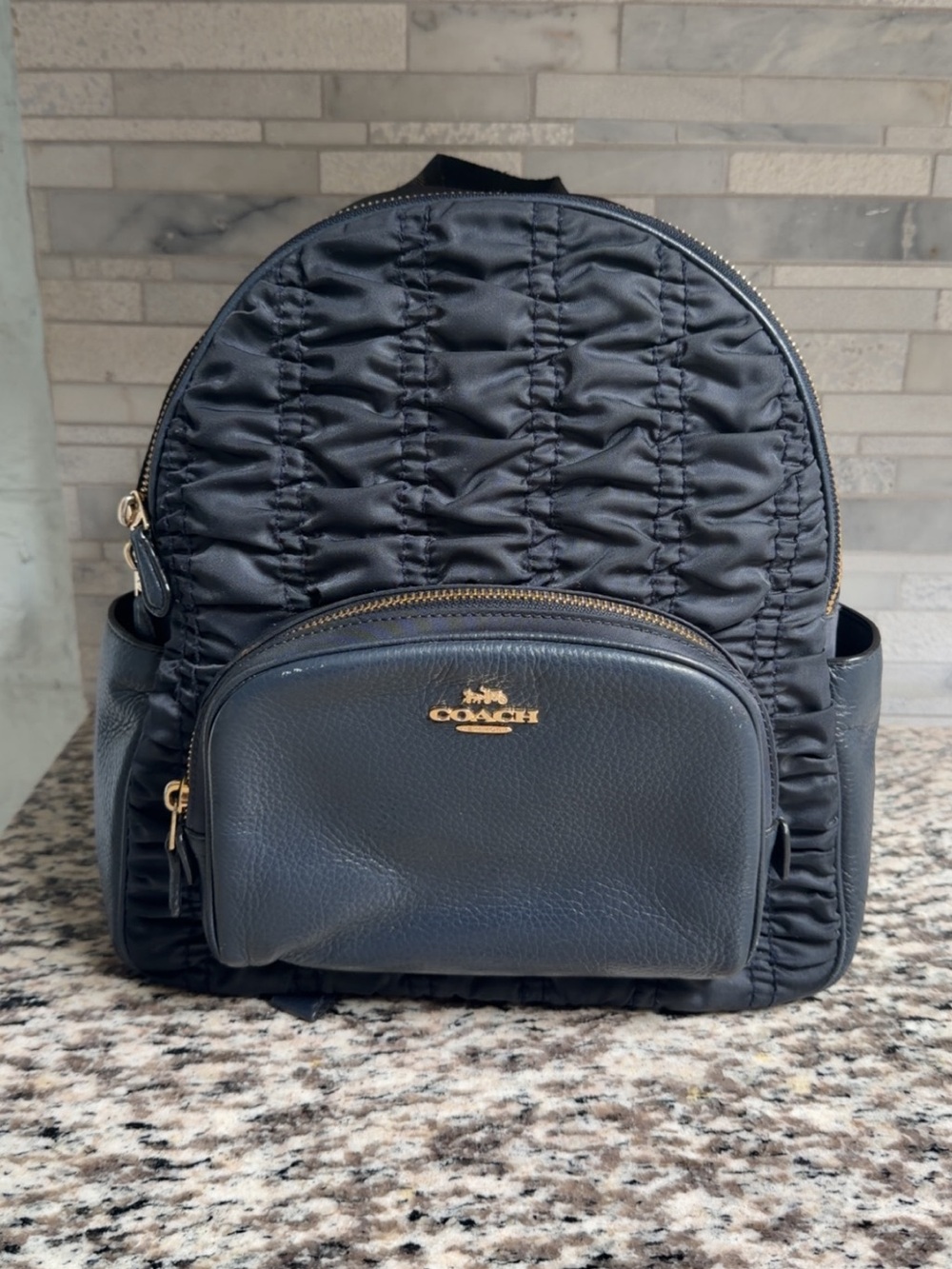 Coach Court Backpack With Ruching C4094 Midnight Blue Gold Hardware